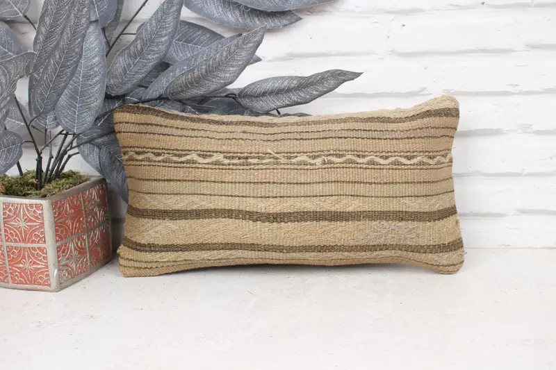 Pillow Case, Vintage Kilim Throw Pillow, Turkish Kilim Pillow, 8x16 Beige Pillow, Living Room Throw Pillow Cover, Home Decor Pillow - 1
