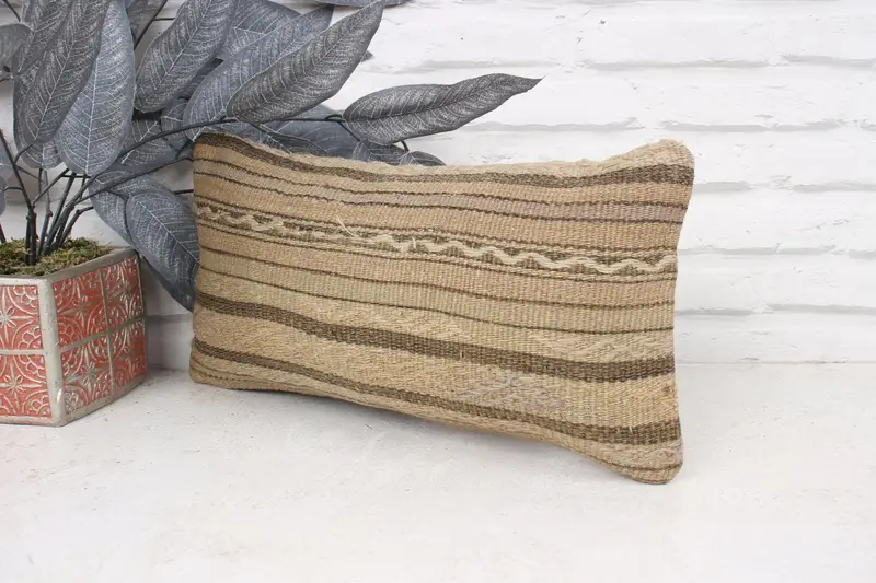 Pillow Case, Vintage Kilim Throw Pillow, Turkish Kilim Pillow, 8x16 Beige Pillow, Living Room Throw Pillow Cover, Home Decor Pillow - 4