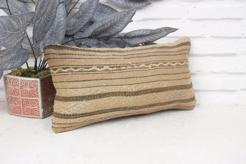 Pillow Case, Vintage Kilim Throw Pillow, Turkish Kilim Pillow, 8x16 Beige Pillow, Living Room Throw Pillow Cover, Home Decor Pillow - 3