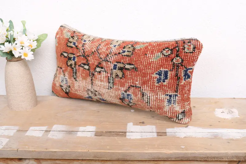 Natural Cushion, 8x16 Red Pillow Sham, Ikat Cushion Cover, Throw Kilim Pillow, Interior Designer Pillow, Kilim Cushion Sham, Pillow - 4