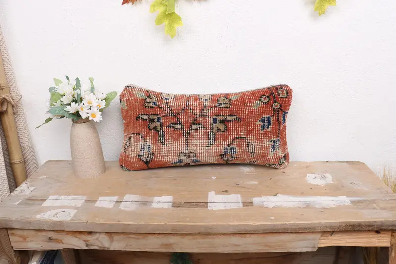 Natural Cushion, 8x16 Red Pillow Sham, Ikat Cushion Cover, Throw Kilim Pillow, Interior Designer Pillow, Kilim Cushion Sham, Pillow - 1