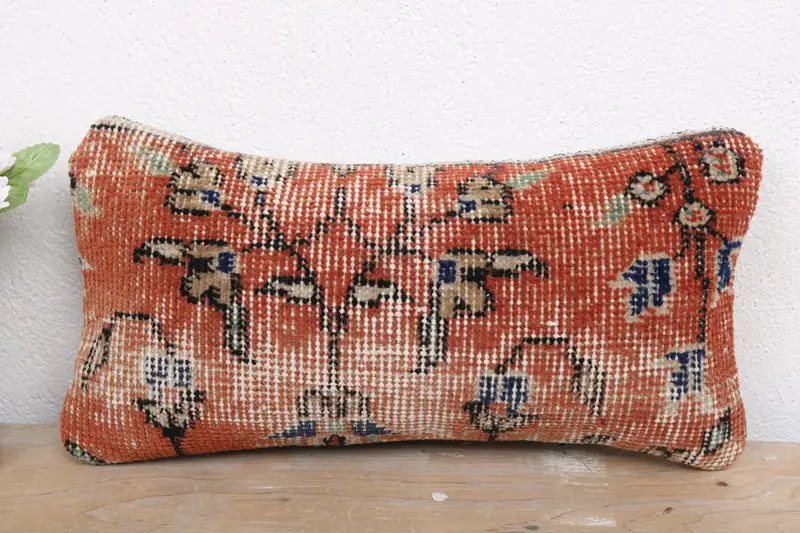 Natural Cushion, 8x16 Red Pillow Sham, Ikat Cushion Cover, Throw Kilim Pillow, Interior Designer Pillow, Kilim Cushion Sham, Pillow - 2