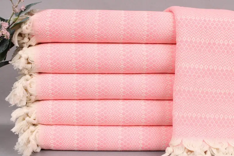 Beach Towel Monogrammed Organic Cotton Pink Chevron, 40x71 Inches