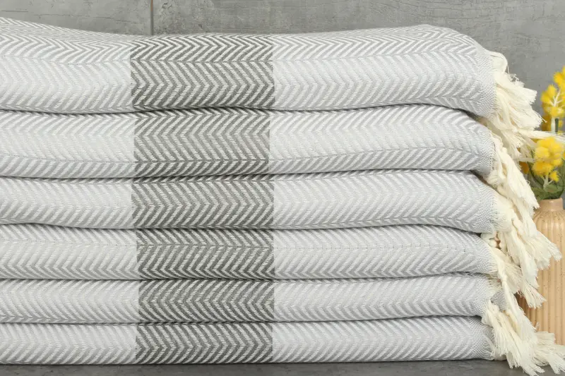 Woven Monogram Chevron Throw Gray-Dark Beige, 79x83 Inches