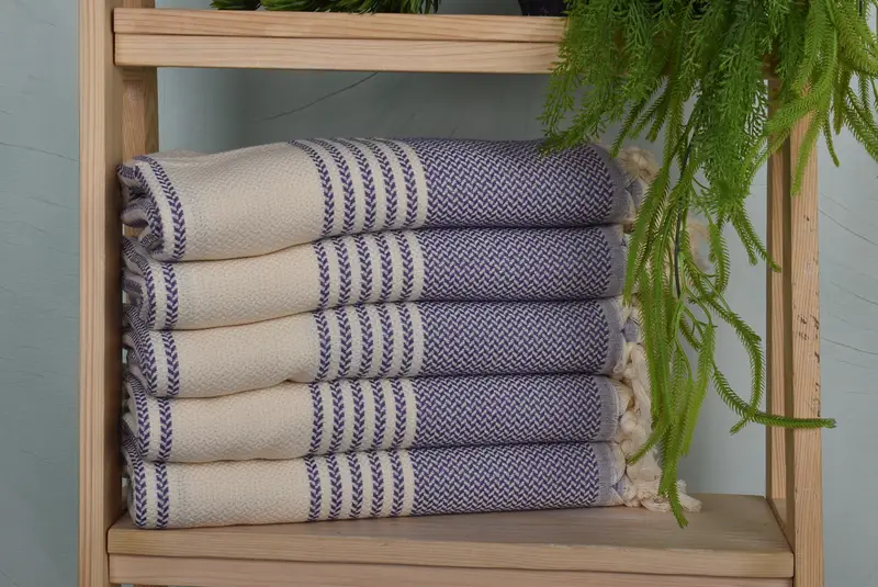 Boyfriend Gift Purple Striped Bath Towel, Organic Cotton, 40x71 Inches