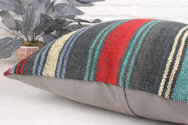 Vintage Kilim Pillow, Handmade Kilim Cushion, Handmade Rug Seat Pillow Sham, 24x24 Green Pillow Case, Boho Pillow, Pillow Cover - 7