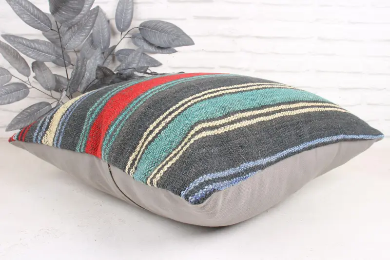 Vintage Kilim Pillow, Handmade Kilim Cushion, Handmade Rug Seat Pillow Sham, 24x24 Green Pillow Case, Boho Pillow, Pillow Cover - 6
