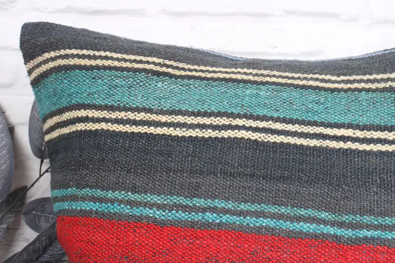 Vintage Kilim Pillow, Handmade Kilim Cushion, Handmade Rug Seat Pillow Sham, 24x24 Green Pillow Case, Boho Pillow, Pillow Cover - 2