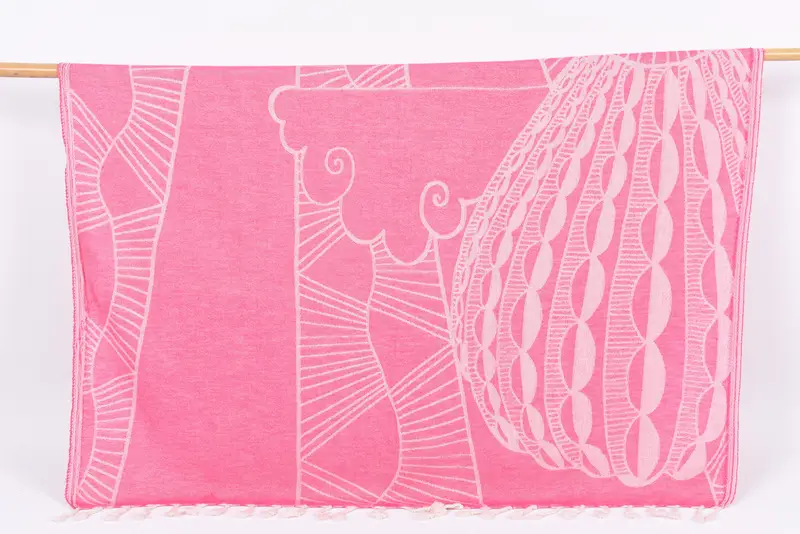 Personalized Fuchsia Cappadocia Design Towel, Organic Cotton, 67x40 Inches