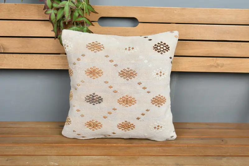 Turkish Kilim Pillow, Aztec Pillow, Boho Pillow Sham Cover, 16x16 White Cushion Cover, Pillow for Sofa, Colorful Cushion Cover, Cushion Cover - 6