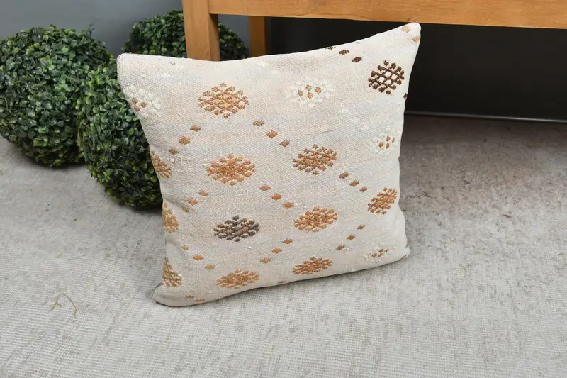 Turkish Kilim Pillow, Aztec Pillow, Boho Pillow Sham Cover, 16x16 White Cushion Cover, Pillow for Sofa, Colorful Cushion Cover, Cushion Cover - 7