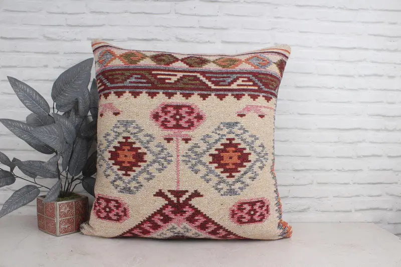 Pillow Cover, Vintage Pillow, Handmade Kilim Cushion, Kilim Cushion Sham, 28x28 Beige Pillow Sham, Couch Cushion, Pet Pillow Sham, Pastel Cushion - 1