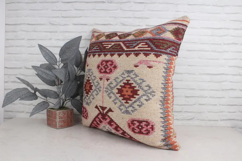 Pillow Cover, Vintage Pillow, Handmade Kilim Cushion, Kilim Cushion Sham, 28x28 Beige Pillow Sham, Couch Cushion, Pet Pillow Sham, Pastel Cushion - 4