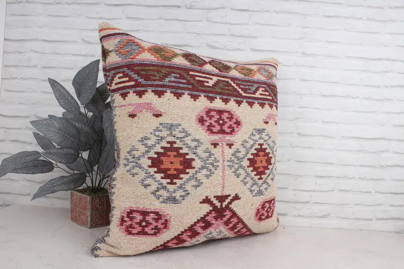 Pillow Cover, Vintage Pillow, Handmade Kilim Cushion, Kilim Cushion Sham, 28x28 Beige Pillow Sham, Couch Cushion, Pet Pillow Sham, Pastel Cushion - 3