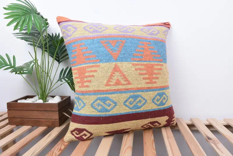 24x24 Blue Cushion Cover, Personalized Gift Pillow Cushion, Pillow Cover, Aztec Pillow Case, Pillow for Sofa, Boho Pillow Sham Cover, Turkish Pillow - 4