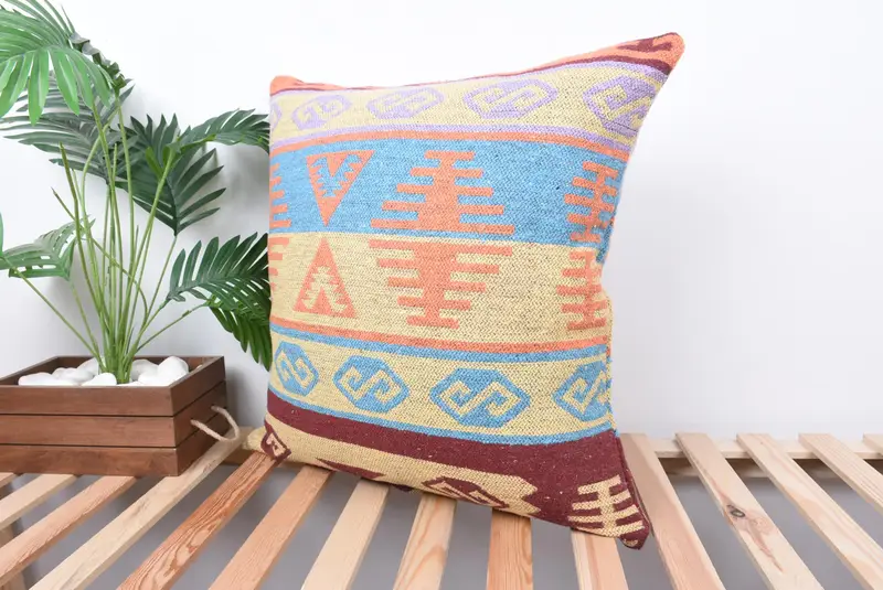 24x24 Blue Cushion Cover, Personalized Gift Pillow Cushion, Pillow Cover, Aztec Pillow Case, Pillow for Sofa, Boho Pillow Sham Cover, Turkish Pillow - 5