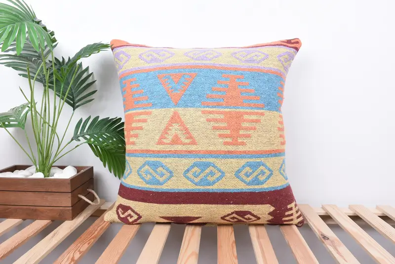 24x24 Blue Cushion Cover, Personalized Gift Pillow Cushion, Pillow Cover, Aztec Pillow Case, Pillow for Sofa, Boho Pillow Sham Cover, Turkish Pillow - 1