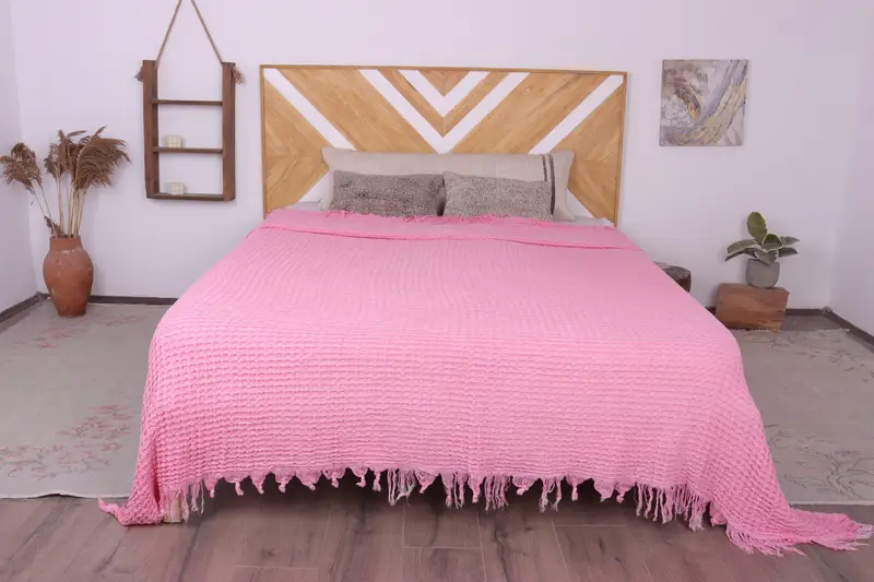 Turkish Beach Blanket, 104x80 Cotton Waffle Towel, Gift For Him, Personalized Blanket, Woven Blanket, Decorative Blanket, Best Friend Wedding Gift - 1