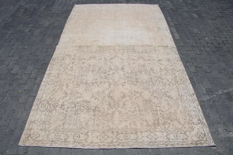 6,6x11,2 ft Oushak Teppich, türkischer Vintage Teppich, weiß grauer Patchwork Teppich - 1
