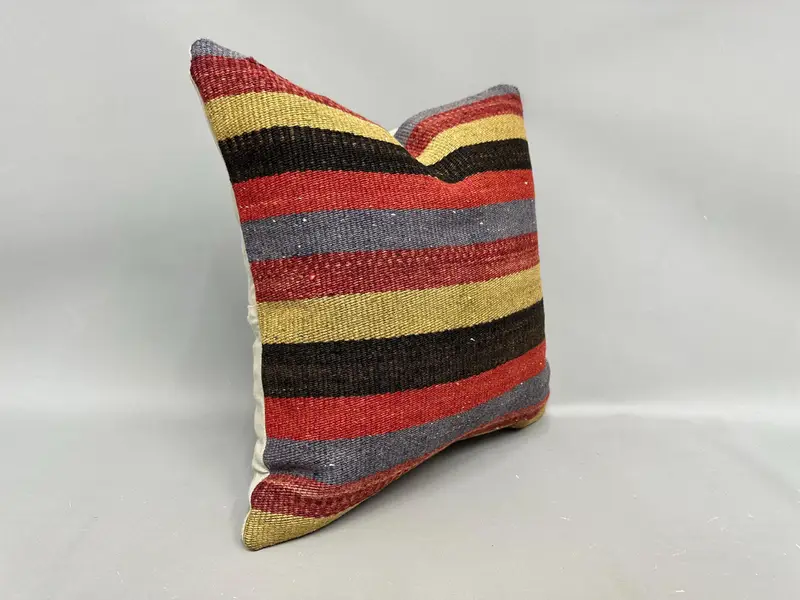 Pillow Case, 18x18 Red Pillow Sham, Handmade Kilim Cushion, Outdoor Patio Pillow Sham, Kilim Pillow Cover, Ethnical Kilim Rug Pillow - 2