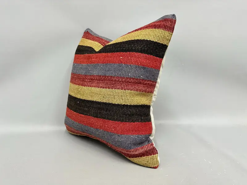 Pillow Case, 18x18 Red Pillow Sham, Handmade Kilim Cushion, Outdoor Patio Pillow Sham, Kilim Pillow Cover, Ethnical Kilim Rug Pillow - 3
