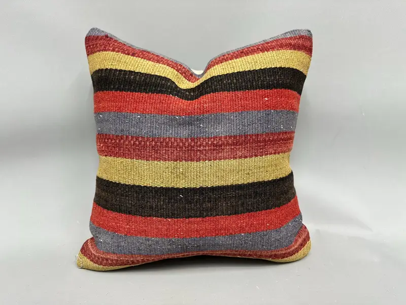 Pillow Case, 18x18 Red Pillow Sham, Handmade Kilim Cushion, Outdoor Patio Pillow Sham, Kilim Pillow Cover, Ethnical Kilim Rug Pillow - 1