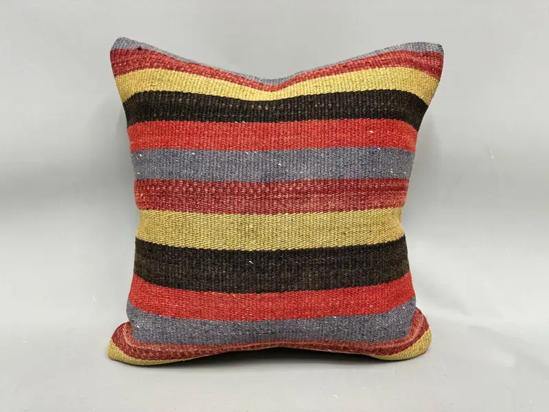 Pillow Case, 18x18 Red Pillow Sham, Handmade Kilim Cushion, Outdoor Patio Pillow Sham, Kilim Pillow Cover, Ethnical Kilim Rug Pillow - 4