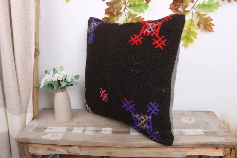 Turkish Pillow, 18x18 Brown Cushion, Bohemian Cushion Cushion Cover, Pillow for Sofa, Pillow for Couch, Handwoven Cushion Cover, Pillow Cover - 4