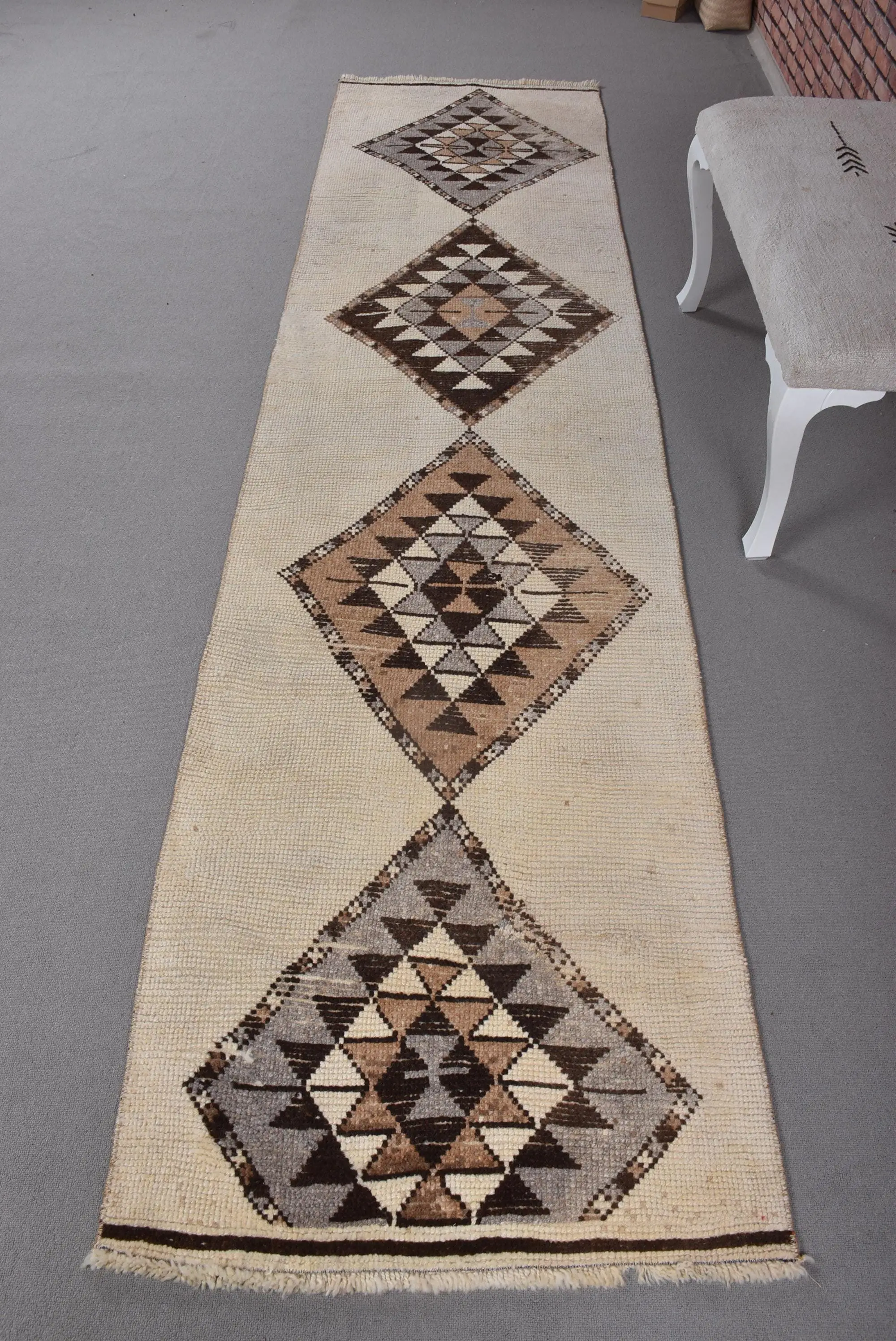 2.7x10.7 ft Rug, Turkish Vintage Rug, Brown Herki Wool Rug - 1