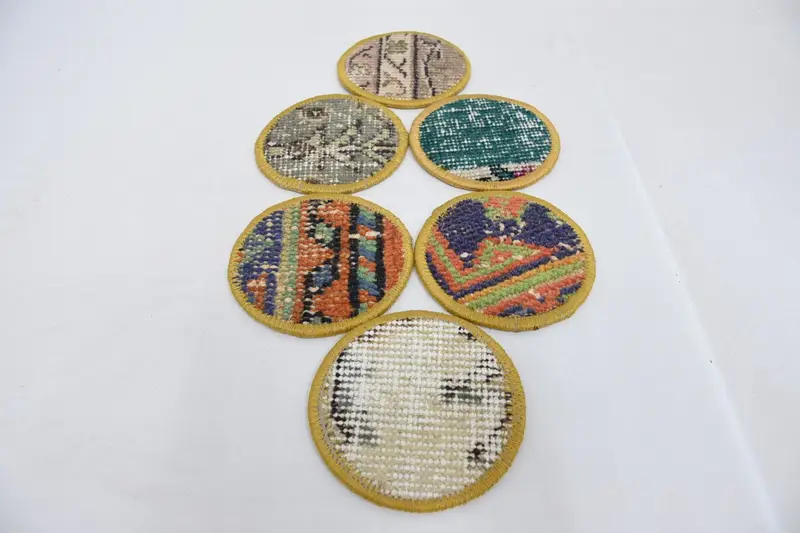 Bohemian Blue and Beige Round Coaster, Unique Bohemian Coaster