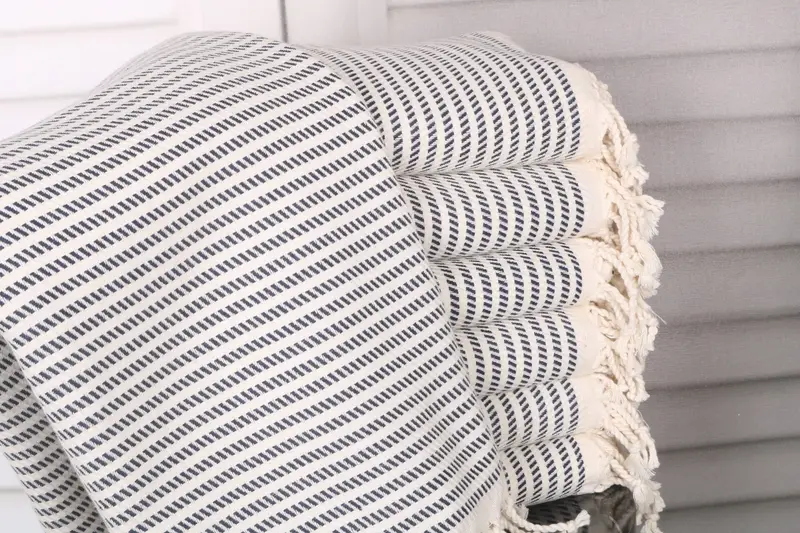 Embroidery Towels Turkish Towel Beach Navy Cotton Towel, 40x71 Inches