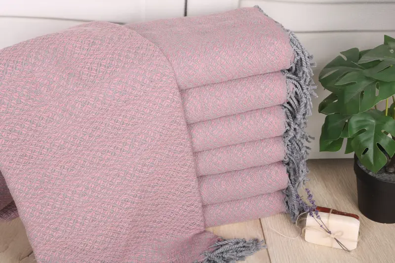 Boyfriend Gift, Personalized Geometric Towel, Pink Cotton, 40x71 Inches