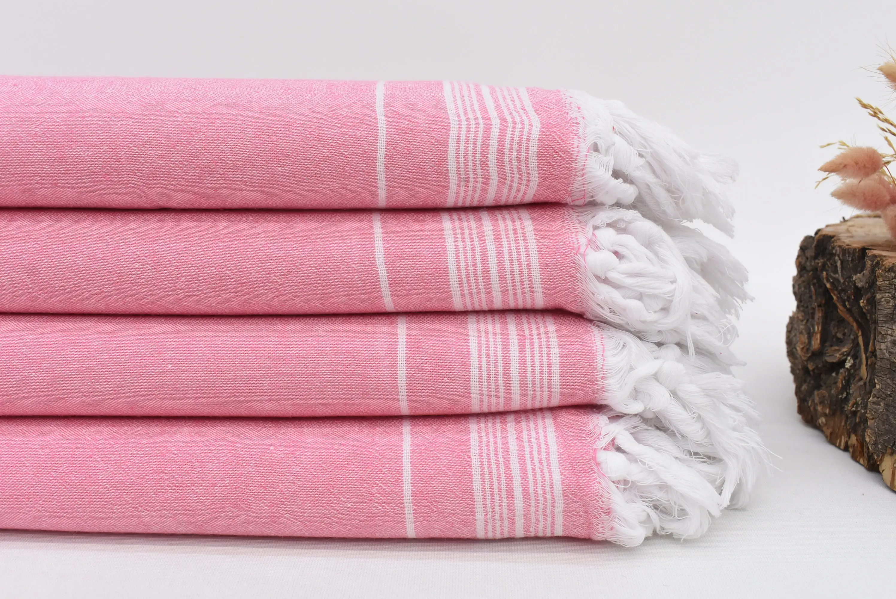 Custom Wedding Gift Dark Pink Striped Organic Cotton Blanket, 91x56 Inches - 1