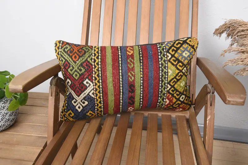 Türkisch gestreifter blauer Kissenbezug, dekoratives Geschenk für den Außenbereich, 30,5 x 50,8 cm großes Kissen - 1