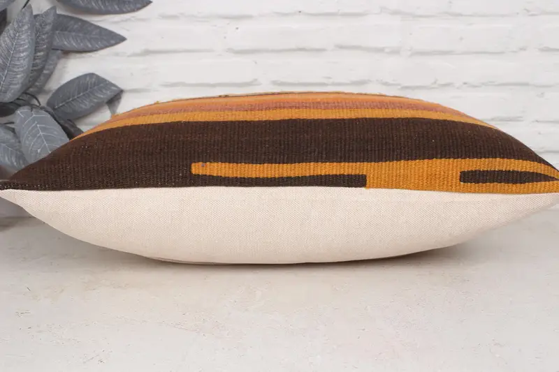Cushion Case, Antique Pillows, Southwestern Cushion Case, Tribal Pillow, Turkish Kilim Pillow, Vintage Pillow, 16x24 Orange Pillow Case - 5