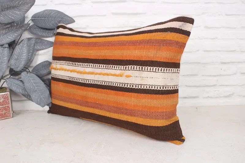 Cushion Case, Antique Pillows, Southwestern Cushion Case, Tribal Pillow, Turkish Kilim Pillow, Vintage Pillow, 16x24 Orange Pillow Case - 4