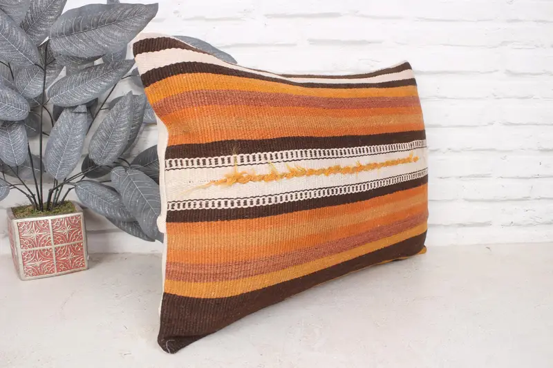 Cushion Case, Antique Pillows, Southwestern Cushion Case, Tribal Pillow, Turkish Kilim Pillow, Vintage Pillow, 16x24 Orange Pillow Case - 3