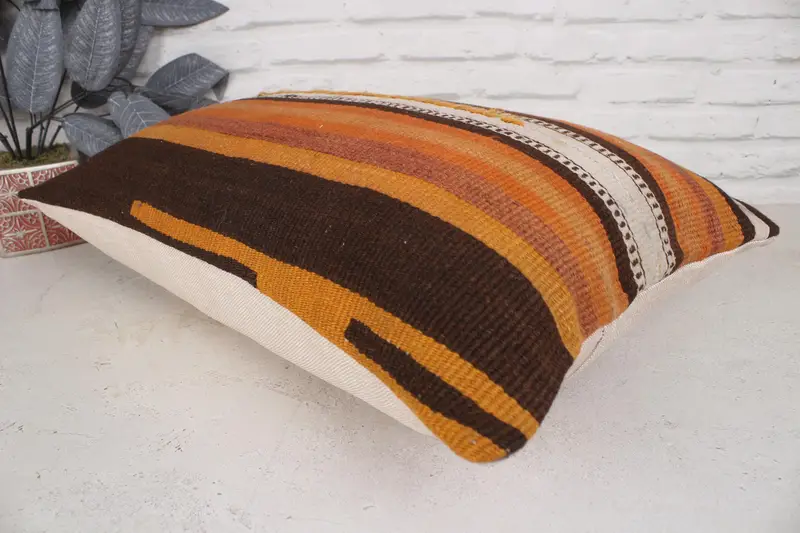 Cushion Case, Antique Pillows, Southwestern Cushion Case, Tribal Pillow, Turkish Kilim Pillow, Vintage Pillow, 16x24 Orange Pillow Case - 7
