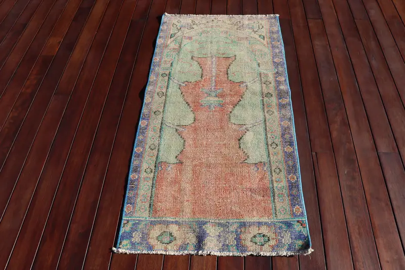 Alfombra de 2,2x4,4 pies, alfombra vintage turca, alfombra de lana Oushak azul - 1