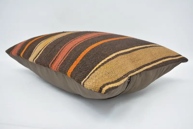 Cushion, Handmade Kilim Cushion, Kilim Cushion Sham, Handwoven Pillow Sham, Home Decor Pillow, Pet Pillow Cover, 16x24 Brown Pillow Sham - 6
