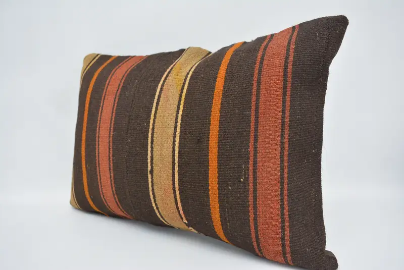 Cushion, Handmade Kilim Cushion, Kilim Cushion Sham, Handwoven Pillow Sham, Home Decor Pillow, Pet Pillow Cover, 16x24 Brown Pillow Sham - 4
