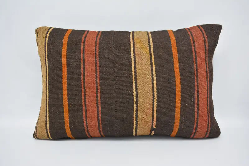 Cushion, Handmade Kilim Cushion, Kilim Cushion Sham, Handwoven Pillow Sham, Home Decor Pillow, Pet Pillow Cover, 16x24 Brown Pillow Sham - 1