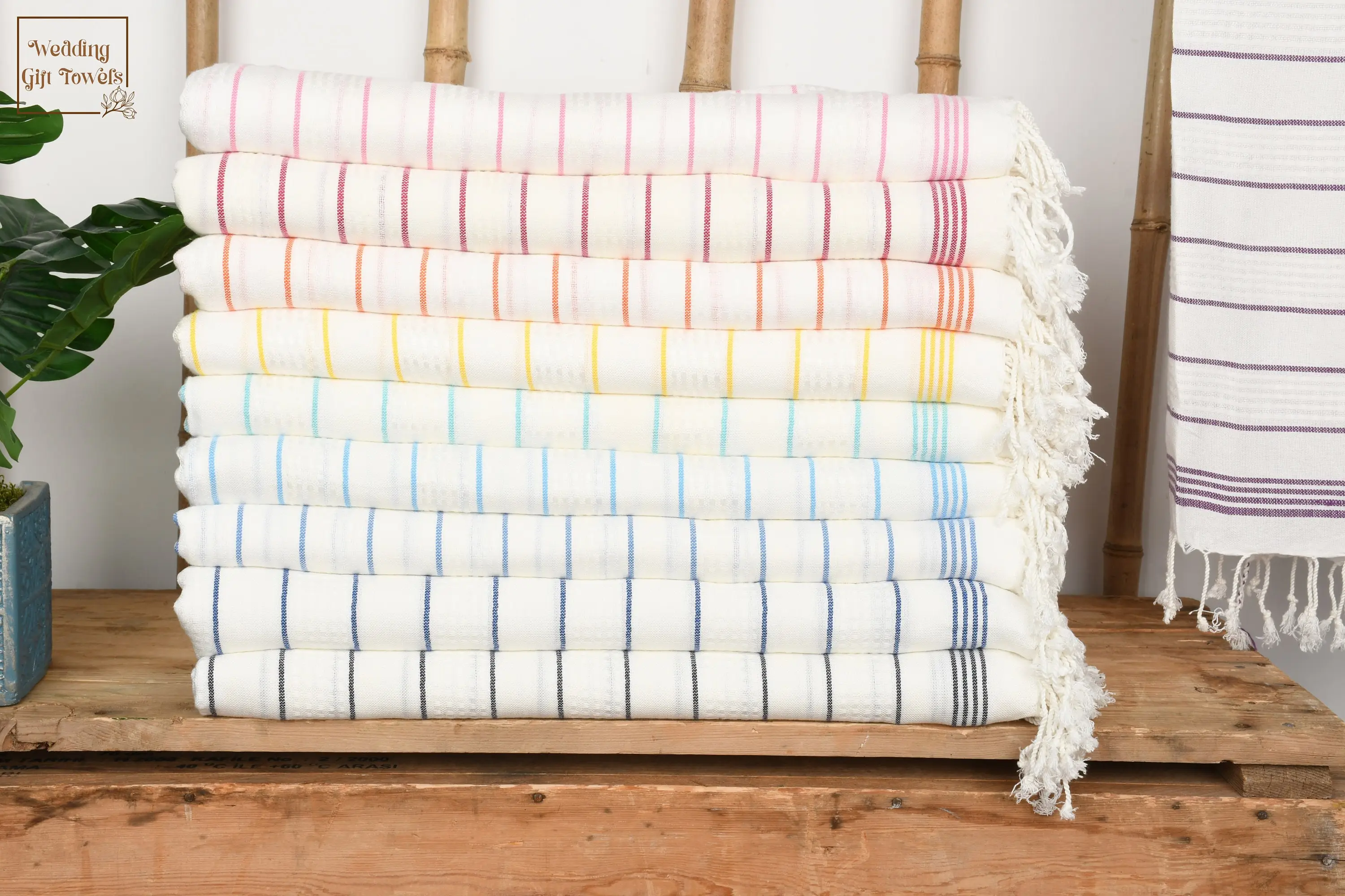 Wedding Gifts Towel Cotton Striped Beige, Bachelorette Party, 40x70 Inches - 1