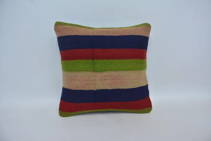 Interior Designer Pillow, Cushion Cover, Throw Kilim Pillow, Hippie Throw Cushion Case, Vintage Kilim Pillow, 16x16 Blue Pillow Sham - 1
