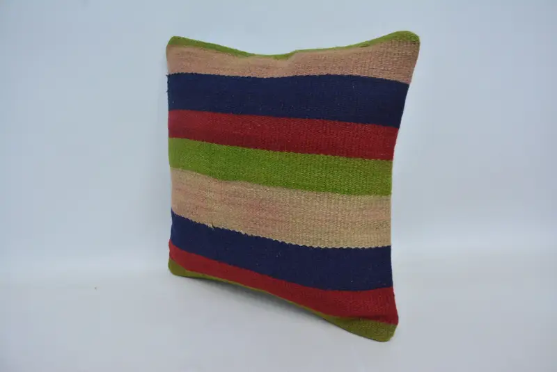 Interior Designer Pillow, Cushion Cover, Throw Kilim Pillow, Hippie Throw Cushion Case, Vintage Kilim Pillow, 16x16 Blue Pillow Sham - 4