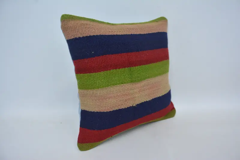Interior Designer Pillow, Cushion Cover, Throw Kilim Pillow, Hippie Throw Cushion Case, Vintage Kilim Pillow, 16x16 Blue Pillow Sham - 3