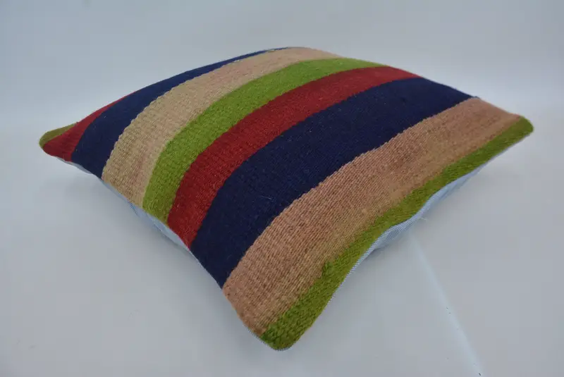 Interior Designer Pillow, Cushion Cover, Throw Kilim Pillow, Hippie Throw Cushion Case, Vintage Kilim Pillow, 16x16 Blue Pillow Sham - 6