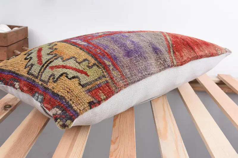Gift Pillow, Home Decor Pillow, Handmade Kilim Cushion, Sustainable Cushion Cover, Pillow Cover, Rustic Pillow Cover, 12x24 Red Pillow Sham - 6
