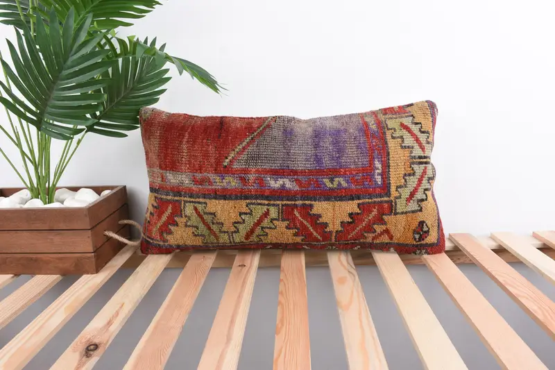 Gift Pillow, Home Decor Pillow, Handmade Kilim Cushion, Sustainable Cushion Cover, Pillow Cover, Rustic Pillow Cover, 12x24 Red Pillow Sham - 1