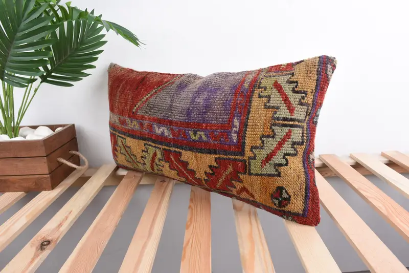 Gift Pillow, Home Decor Pillow, Handmade Kilim Cushion, Sustainable Cushion Cover, Pillow Cover, Rustic Pillow Cover, 12x24 Red Pillow Sham - 5